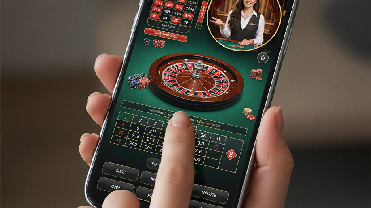 Akıllı telefon ekranında canlı krupiyeli rulet masası arayüzü.